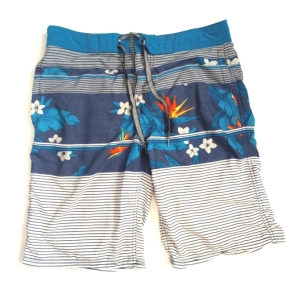 Mossimo Men's Floral Striped Swimsuit Beach Beachy Vacation Summer Blue Sz 32 - Picture 1 of 9